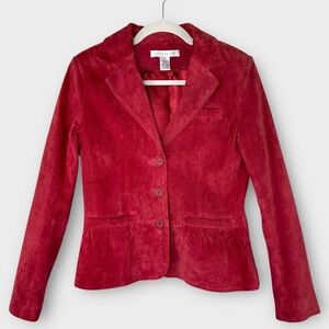 Vintage Red Suede Peplum Blazer S Genuine Leather Semi-fitted Poetcore Y2K Chic